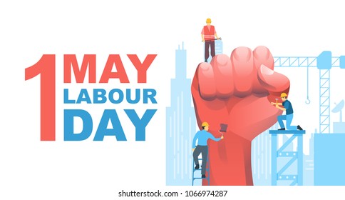 Happy Labour Day, First of May with clenched fist