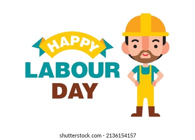 Happy labour day with flat design construction worker character