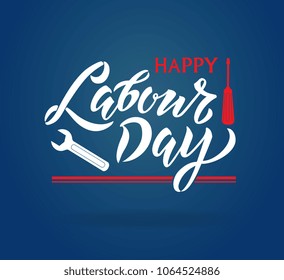 Happy Labour Day handwritten lettering. Happy Labour Day typography vector design for greeting cards and poster. Design template celebration. Vector illustration.