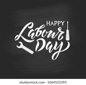Happy Labour Day handwritten lettering. Happy Labour Day typography vector design for greeting cards and poster. Design template celebration. Vector illustration.