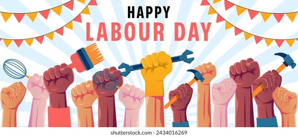 Happy labour day horizontal banner illustration design