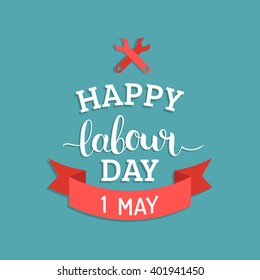 Happy Labour Day illustration concept with wrenches.1st of may vector background.  International Workers day logo design for greeting card, festive poster, banner.