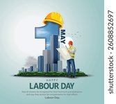 happy Labour day or international workers day vector illustration with workers. labor day and may day celebration.