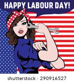 Happy Labour Day! International Workers Day. illustration of Labor Day concept with woman holding wrench. May First. Labour Day