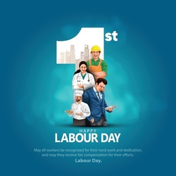 Happy Labour Day Or International Workers Day Vector Illustration With Workers. Labor Day And May Day Celebration.