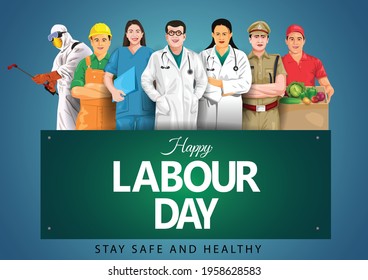 happy Labour day or international workers day vector illustration with workers. labor day and may day celebration.