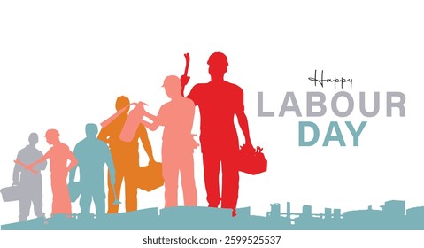 happy Labour day or international workers day vector illustration with workers. labor day and may day celebration.