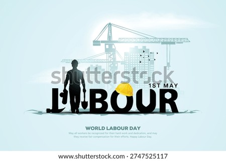 happy Labour day or international workers day vector illustration concept with silhouette worker going to site with tools. labor day and may day celebration design.