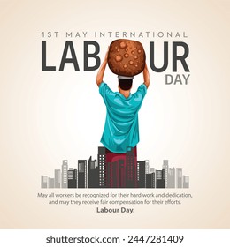 happy Labour day. man carrying mud brick on his head. abstract vector illustration design
