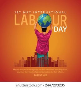 happy Labour day. man carrying globe on his head. abstract vector illustration design
