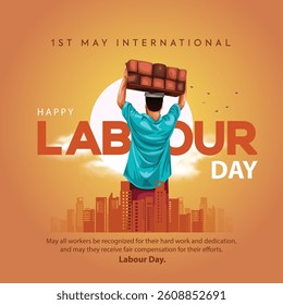 happy Labour day. man carrying mud brick on his head. abstract vector illustration design
