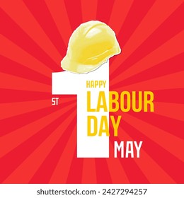 Happy Labor Day 1. Mai Banner mit Schutzhelm auf Nummer eins. Halbton Collage Vektor Typografie Illustration