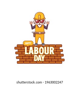 Happy labour day poster with funky rock star worker isolated on white background. vector happy labor day background or banner with man. workers may day poster