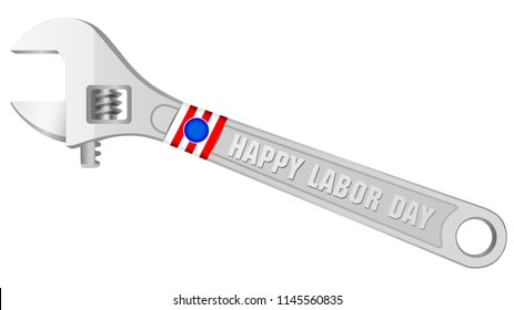 Happy Labour Day poster template. Minimal Design. Adjustable metal wrench as a mail object idea.