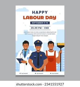 Happy labour day poster template. Flat vector illustration isolated on white background