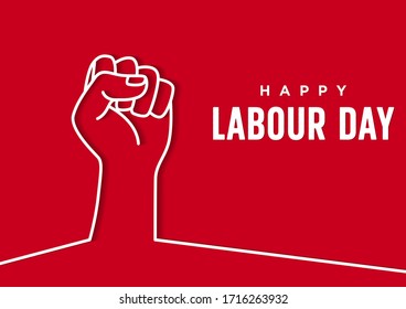 Happy Labour day with simple hand fist on red background
