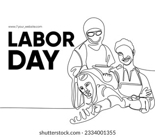 Happy Labour Day simple vector web banner. Set of tools. Lettering Labour Day. Black and white background, banner, poster. Vector illustration