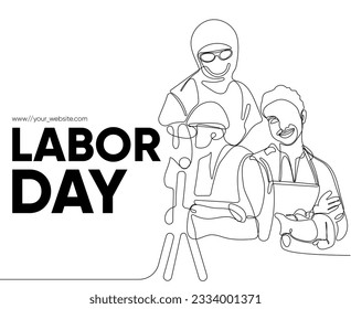 Happy Labour Day simple vector web banner. Set of tools. Lettering Labour Day. Black and white background, banner, poster. Vector illustration