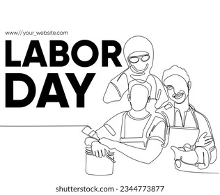 Happy Labour Day simple vector web banner. Set of tools. Lettering Labour Day. Black and white background, banner, poster. Vector illustration