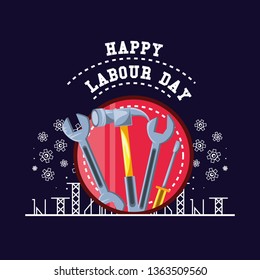 happy labour day with tools and pinions