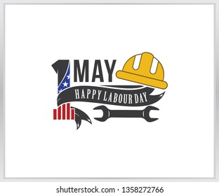 Happy labour day with usa flag. 1st may labour day