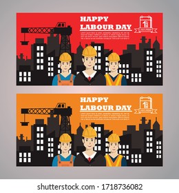 Happy labour day vector background banner with employer use safety helmet