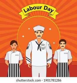 Fröhlicher Arbeitstag. Vektor-Flacharbeitnehmersatz. 1. Mai Kartendesign.