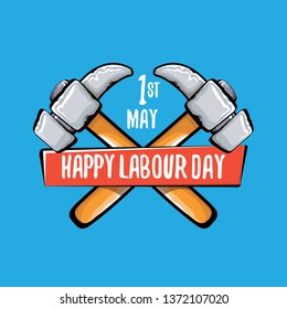 Happy labour day vector label isolated on blue. vector happy labor day background or banner with hummer . workers may day poster 