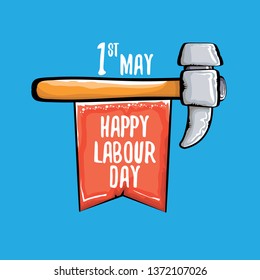 Happy labour day vector label isolated on blue. vector happy labor day background or banner with hummer . workers may day poster 