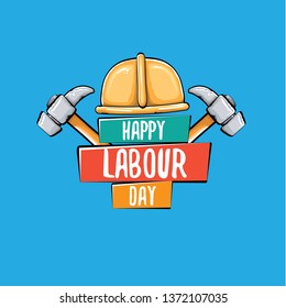 Happy labour day vector label isolated on blue. vector happy labor day background or banner with hummer . workers may day poster 