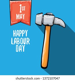 Happy labour day vector label isolated on blue. vector happy labor day background or banner with hummer . workers may day poster 