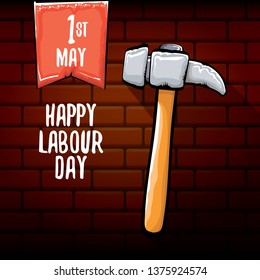 Happy labour day vector label isolated on blue. vector happy labor day background or banner with hammer . workers may day poster