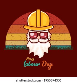 Happy labour day vector label with funky worker on vintage background. vector happy labor day background or banner with man. workers may day poster