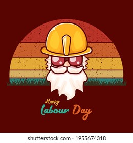 Happy labour day vector label with funky worker on vintage background. vector happy labor day background or banner with man. workers may day poster