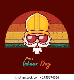 Happy labour day vector label with funky worker on vintage background. vector happy labor day background or banner with man. workers may day poster
