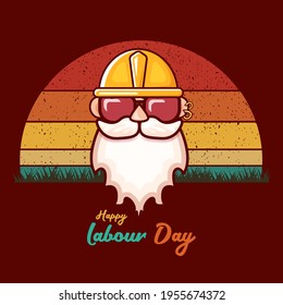 Happy labour day vector label with funky worker on vintage background. vector happy labor day background or banner with man. workers may day poster