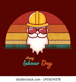 Happy labour day vector label with funky worker on vintage background. vector happy labor day background or banner with man. workers may day poster