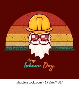 Happy labour day vector label with funky worker on vintage background. vector happy labor day background or banner with man. workers may day poster