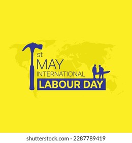 Happy labour day vector label, social media post, background or banner with labours illustration. workers day poster. 1 may. may day