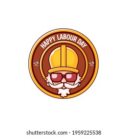 Happy labour day vector logo, label or stamp with funky worker on white  background. vector happy labor day background or banner with man. workers may day poster