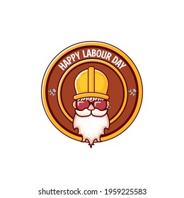 Happy labour day vector logo, label or stamp with funky worker on white  background. vector happy labor day background or banner with man. workers may day poster