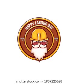 Happy labour day vector logo, label or stamp with funky worker on white  background. vector happy labor day background or banner with man. workers may day poster