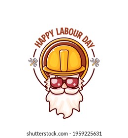 Happy labour day vector logo, label or stamp with funky worker on white  background. vector happy labor day background or banner with man. workers may day poster