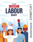 happy labour day vertical banner illustration in flat style
