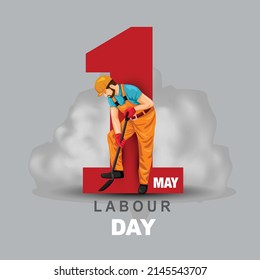 Happy Labour day.  Worker with gray background illustration for poster, banner, business, backdrop. vector illustration design