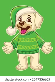 Happy Labrador Mascot Wear Christmas Sweater