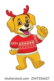 Happy Labrador Mascot Wearing Christmas Sweater