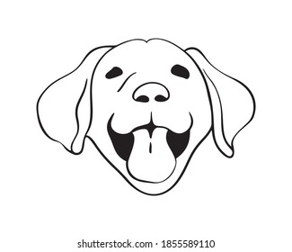 Happy Labrador poppy face in line drawing style. Vector happy dog in black and white 