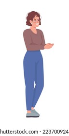 Happy lady clapping hands semi flat color vector character. Editable figure. Full body person on white. Positivity simple cartoon style illustration for web graphic design and animation