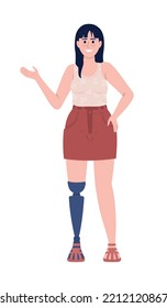 Happy lady with disability semi flat color vector character. Editable figure. Full body person on white. Inclusion simple cartoon style illustration for web graphic design and animation